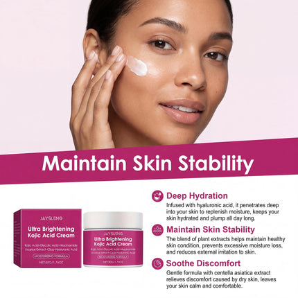 Jaysuing Kojic Acid Face Cream Ultra Brightening Skin Tone Correcting Centella Extract Barrier Repair Hydrating Soothing Moisturizing Daily Care