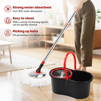Spin Mop Bucket Set 360° Rotating Floor Cleaning Mop System with Microfiber Mop Heads Stainless Steel Wringer for Home Hardwood Tile Floors