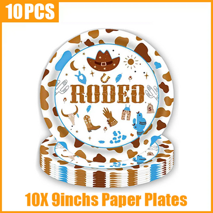 A Little Cowboy Baby Shower Decor Set, My First Rodeo Western Themed Disposable Tableware Kit for Boys 1st Birthday Party