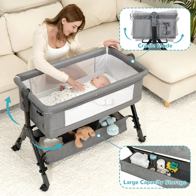 3 in 1 Baby Bassinet Bedside Sleeper, Easy to Assemble & Foldable Portable Baby Cradle for Newborns