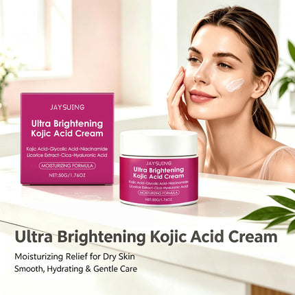 Jaysuing Kojic Acid Face Cream Ultra Brightening Skin Tone Correcting Centella Extract Barrier Repair Hydrating Soothing Moisturizing Daily Care