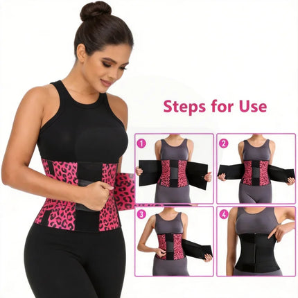 Women's Leopard Print Triple Wrap Waist Trainer Belt – High Elastic Nylon Tummy Control Cincher with Adjustable Velcro, Perfect for Workout & Daily Wear