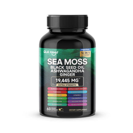 Quitmood Sea Moss Shilajit Energy Bundle for Man & Women, with Black Seed Oil, Ashwagandha, Ginger, Burdock Root, Turmeric