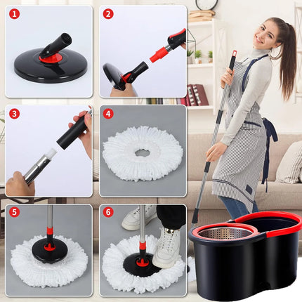 Spin Mop Bucket Set 360° Rotating Floor Cleaning Mop System with Microfiber Mop Heads Stainless Steel Wringer for Home Hardwood Tile Floors