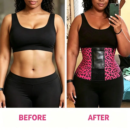 Women's Leopard Print Triple Wrap Waist Trainer Belt – High Elastic Nylon Tummy Control Cincher with Adjustable Velcro, Perfect for Workout & Daily Wear