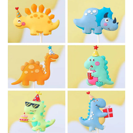 6 PCS Dinosaur Cake Toppers Little Dinosaur Birthday Party Decor Dinosaur Party Favors Three Rex Cake Decoration Party Supplies