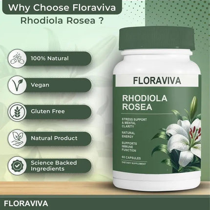 3 X Limited time sale -50% off a packRhodiola RoseaPeptide Capsules Floraviva Rhodiola Rosea Capsules - 60 Count for Stress Support Mental Clarity & Natural Energy - Supports Immune Function