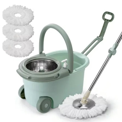 Spin Mop & Bucket Set, Hands-Free Wringing Mop with 360° Rotating Head, Telescopic Handle & Rolling Wheels, Microfiber Mop for Home Kitchen Bathroom Floor Cleaning