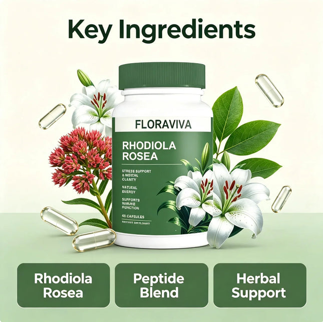 3 X Limited time sale -50% off a packRhodiola RoseaPeptide Capsules Floraviva Rhodiola Rosea Capsules - 60 Count for Stress Support Mental Clarity & Natural Energy - Supports Immune Function