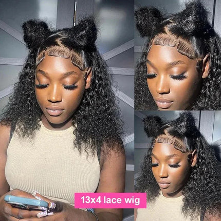 Curly Bob Wig Human Hair Glueless 13x4 Lace Front Wigs 250% Density Mongolian HD Kinky Curly Bob Lace Frontal Wigs Wet and Wavy