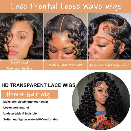 250% Density 13x4 13x6 HD Lace Front Wig Brazilian Loose Deep Wave Human Hair Wig Natural Black Glueless Hair Wigs For Women