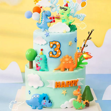 6 PCS Dinosaur Cake Toppers Little Dinosaur Birthday Party Decor Dinosaur Party Favors Three Rex Cake Decoration Party Supplies