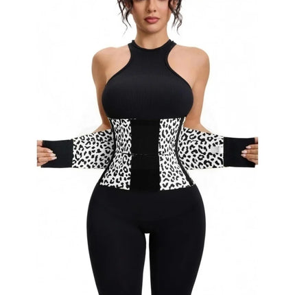 Women's Leopard Print Triple Wrap Waist Trainer Belt – High Elastic Nylon Tummy Control Cincher with Adjustable Velcro, Perfect for Workout & Daily Wear
