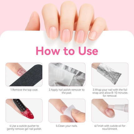 100PCS Soak Off Nail Foil Wraps Pre-Attached Cotton Pads for Gel Polish Acrylic Dip Powder Builder Gel Nail Glue Removal Manicur