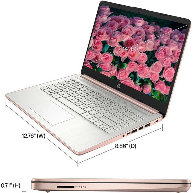 HP 14Inch Slim Business Laptop,Intel Celeron N4120,16GB RAM,384GB Storage(128GB eMMC+256GB Micro SD),1-Year Office 365,Rose Gold
