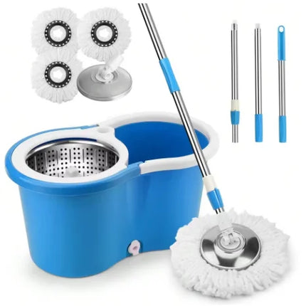 Spin Mop & Bucket Set, Hands-Free Wringing Mop with 360° Rotating Head, Telescopic Handle & Rolling Wheels, Microfiber Mop for Home Kitchen Bathroom Floor Cleaning