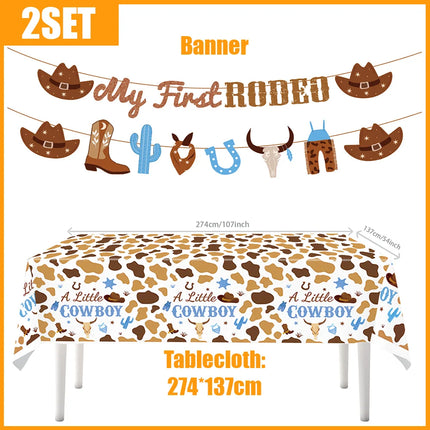 A Little Cowboy Baby Shower Decor Set, My First Rodeo Western Themed Disposable Tableware Kit for Boys 1st Birthday Party