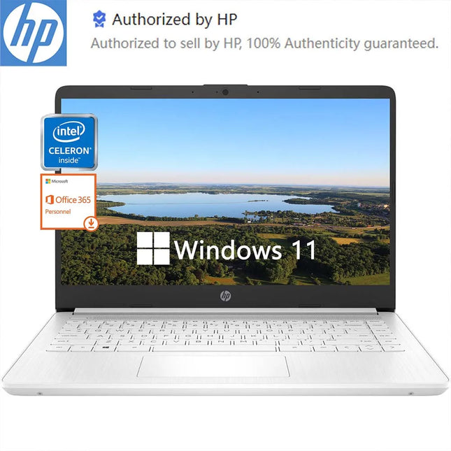 HP Slim 14Inch Business Laptop,Intel Celeron N4120,Up to 16GB RAM,320GB Storage(64GB eMMC+256GB Micro SD),1Year Office 365,White