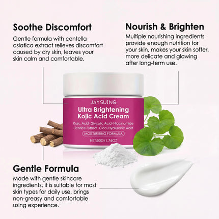 Jaysuing Kojic Acid Face Cream Ultra Brightening Skin Tone Correcting Centella Extract Barrier Repair Hydrating Soothing Moisturizing Daily Care