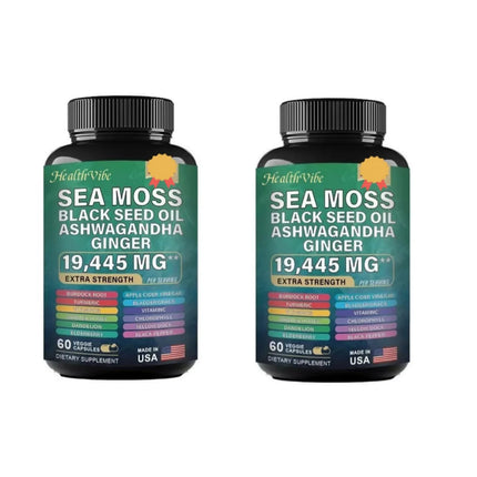 Clean Nutraceuticals Sea Moss Capsules 19,445mg - 16-in-1 Extra Strength with Black Seed Oil, Ashwagandha & Ginger for Immune Support