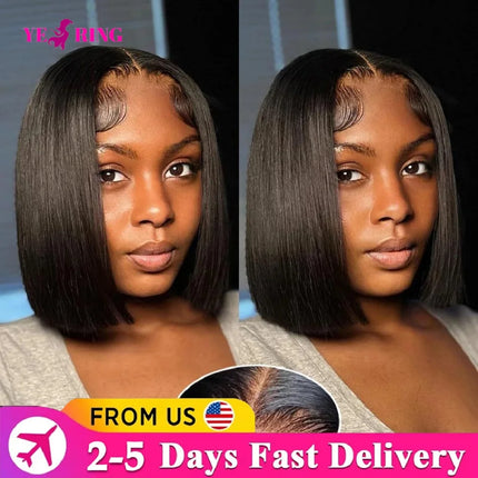 4X4 Lace Straight Human Hair Bob Wig Front Human Hair Swiss Skinlike Lace Wear and Go Wigs 100% Human Hair 2-5 Days Dalivery