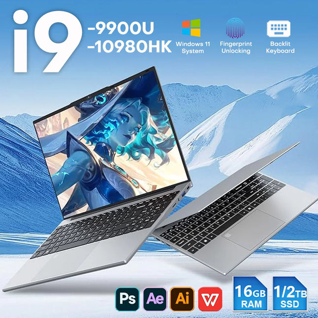 15.6" Windows 11 Laptop Computer Intel i9 10980HK/9900 16GB RAM 1TB SSD Notebook PC 4K HD Backlight Office Study Gaming Laptops