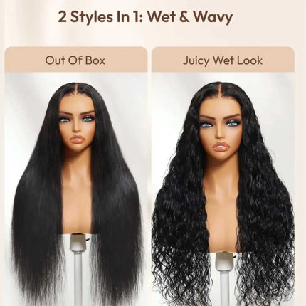 2-in-1 Straight to Water Wave 100% Human Hair Wig Dream Curl 13x4 Lace Front Glueless Wig Wet and Wavy Drawstring Wig