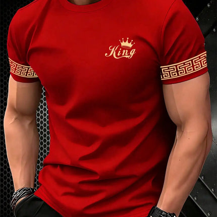 T Shirt for Man Men's Black and Golden Casual T-shirt Printed with "King" Crown + Arm Pattern Clothing Light Luxury Personality