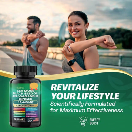 Clean Nutraceuticals Sea Moss Capsules 19,445mg - 16-in-1 Extra Strength with Black Seed Oil, Ashwagandha & Ginger for Immune Support