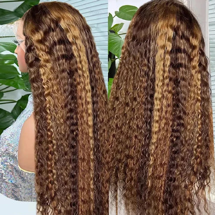 Highlight Curly Bob Wig Human Hair Deep Wave 13x4 HD Lace Front Wigs For Black Women Human Hair Pre Plucked Wear And Go Glueless Wet And Wavy Ombre Honey Blonde 4/27 Colored Wigs 26Inch