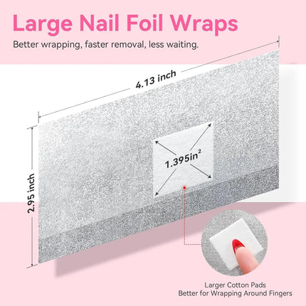 100PCS Soak Off Nail Foil Wraps Pre-Attached Cotton Pads for Gel Polish Acrylic Dip Powder Builder Gel Nail Glue Removal Manicur