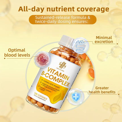iMATCHME Compound Vitamin B Capsule with Vitamin B2，B6 ，B12 Inositol & Biotin Relieve Stress & Immune System Support Heart Health Brain Function，Mood