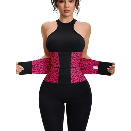 Women's Leopard Print Triple Wrap Waist Trainer Belt – High Elastic Nylon Tummy Control Cincher with Adjustable Velcro, Perfect for Workout & Daily Wear