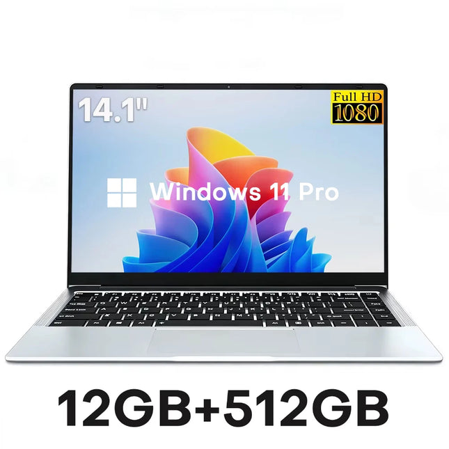 14.1" Laptop Computer Windows 11 Pro Intel Atom A3950 Notebook PC 12GB RAM 512GB 1TB M.2 SSD 1920*1080P Office Study Computer