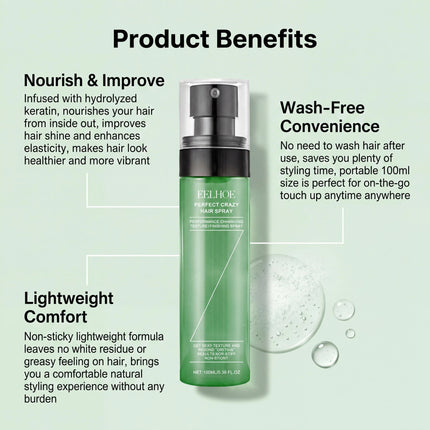 Eelhoe Fluffy Hair Styling Spray Keratin Biotin Glossy Elastic Root Lift Long Lasting Hold Volumizing Texture Thickening Hair Setting Spray