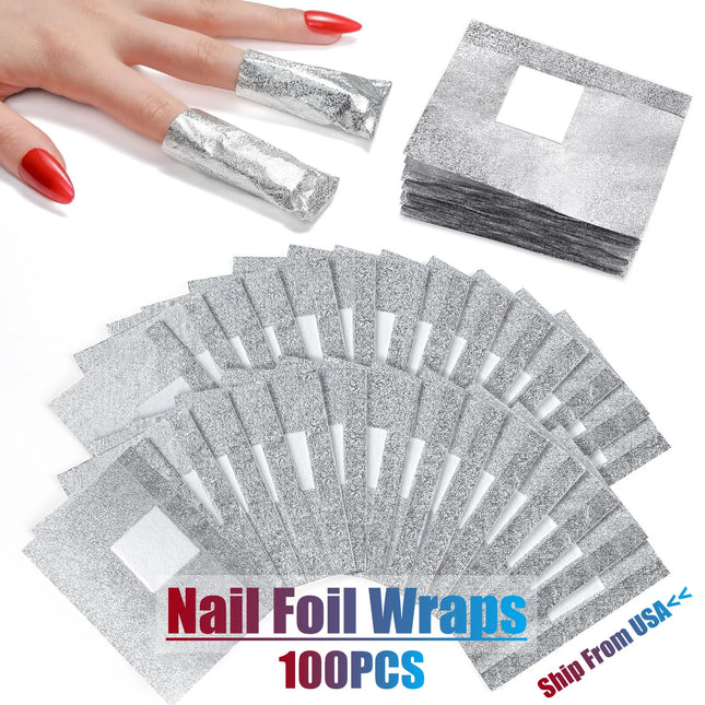 100PCS Soak Off Nail Foil Wraps Pre-Attached Cotton Pads for Gel Polish Acrylic Dip Powder Builder Gel Nail Glue Removal Manicur