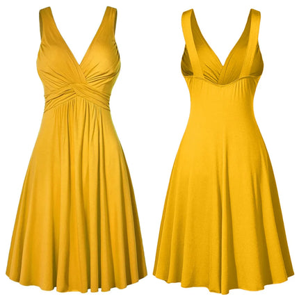 Plus Size XL-5XL Women's V-neck Dress Ball Gown Retro Sling Pleated Slim Flare Party Dresses Vestidos de fiesta Female Sundress