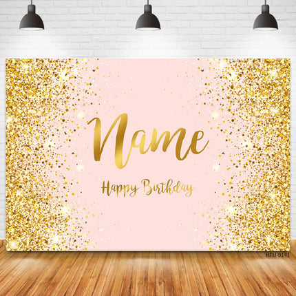 Custom Name Gold Glitter Birthday Party Banner Backgrounds Baby Shower Child Kid Name Diy Photography Backdrop Photo Studio Prop