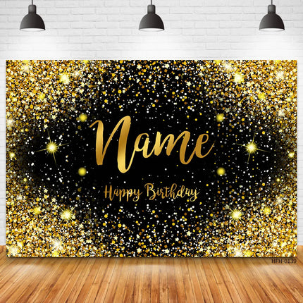 Custom Name Gold Glitter Birthday Party Banner Backgrounds Baby Shower Child Kid Name Diy Photography Backdrop Photo Studio Prop