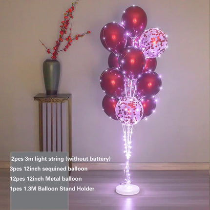 13Tubes LED Glow Balloon Stand Holder Balloon Stick Happy Birthday Balloon Kids Baby Shower Adult Wedding Party Decoration