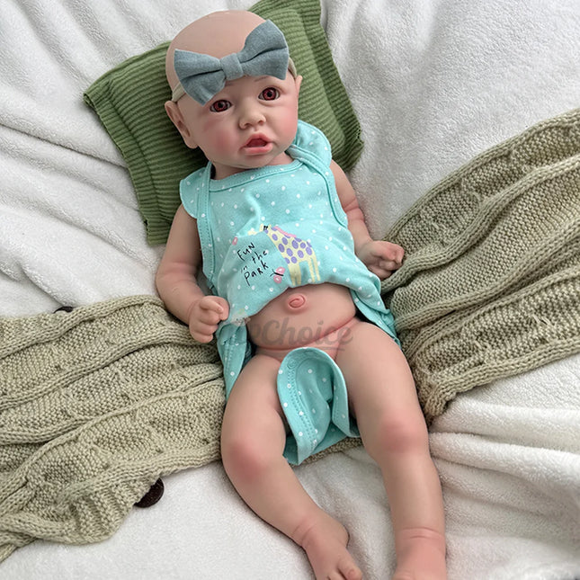 18-Inch 44Cm Cute Realistic Full Solid Silicone Open-Eyes Reborn Baby Girl Fashion Doll Playmates and Collector's Item