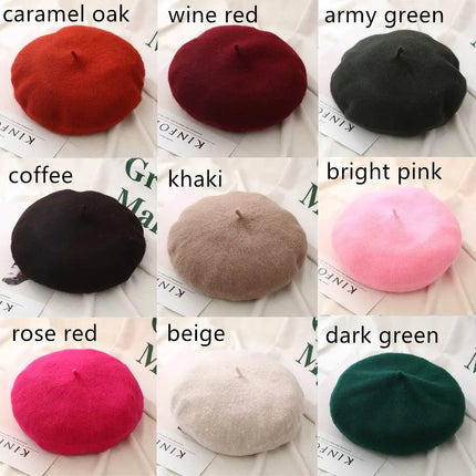 Women Girls Beanie Baggy Autumn Beret Hat Flat Cap Hat Felt Berets Wool Beret Cap