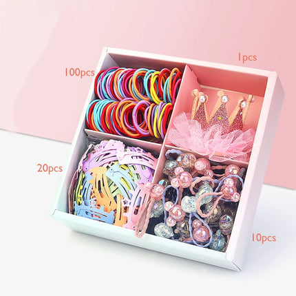 Fashion Baby Girl Set of 24 Pcs Princess Crown  Lovely Rabbit Kids Colorful Fabric Cartoon Flower Hairclips