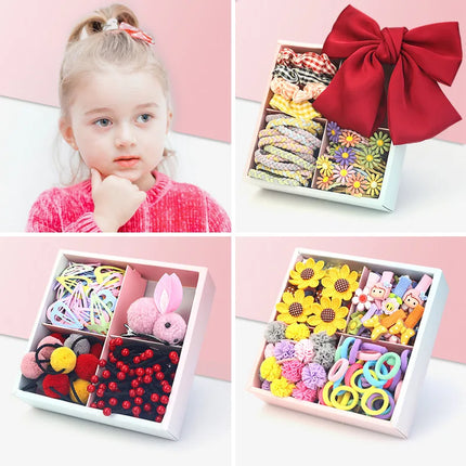 Fashion Baby Girl Set of 24 Pcs Princess Crown  Lovely Rabbit Kids Colorful Fabric Cartoon Flower Hairclips