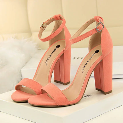2025 Summer Plus Size 34-43 Woman 9.5cm High Heels Sandals Classic Block Platform Pumps Lady Chunky Burgundy Yellow Nude Shoes