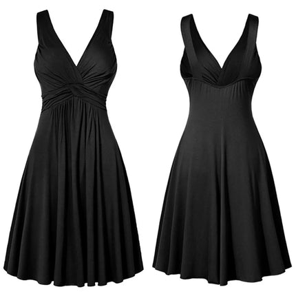 Plus Size XL-5XL Women's V-neck Dress Ball Gown Retro Sling Pleated Slim Flare Party Dresses Vestidos de fiesta Female Sundress