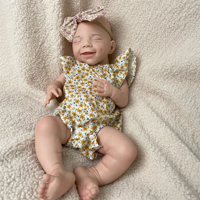 18 Inch Realistic Newborn Doll Smiling Full Silicone Reborn Baby Girl April Handmade Painted Realistic Happy Baby With Clothing