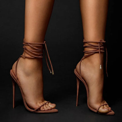 MKKHOU Fashion Sandals Women New Roman Ankle Strap Sexy Straps Cross Stilettos 12cm High Heels Summer Modern Shoes Large Size