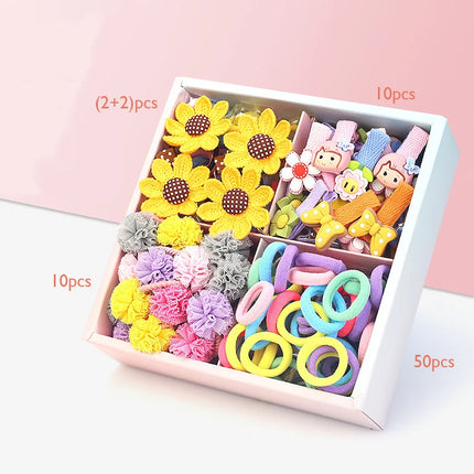 Fashion Baby Girl Set of 24 Pcs Princess Crown  Lovely Rabbit Kids Colorful Fabric Cartoon Flower Hairclips