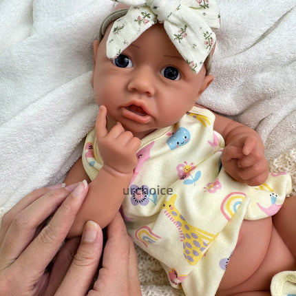 18-Inch 44Cm Cute Realistic Full Solid Silicone Open-Eyes Reborn Baby Girl Fashion Doll Playmates and Collector's Item